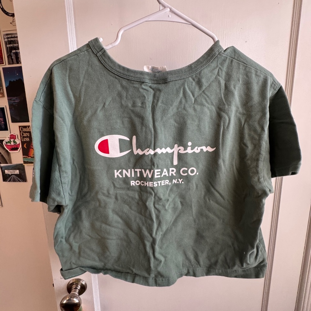 Vintage Champion Sage Green Sporty Cropped Tee